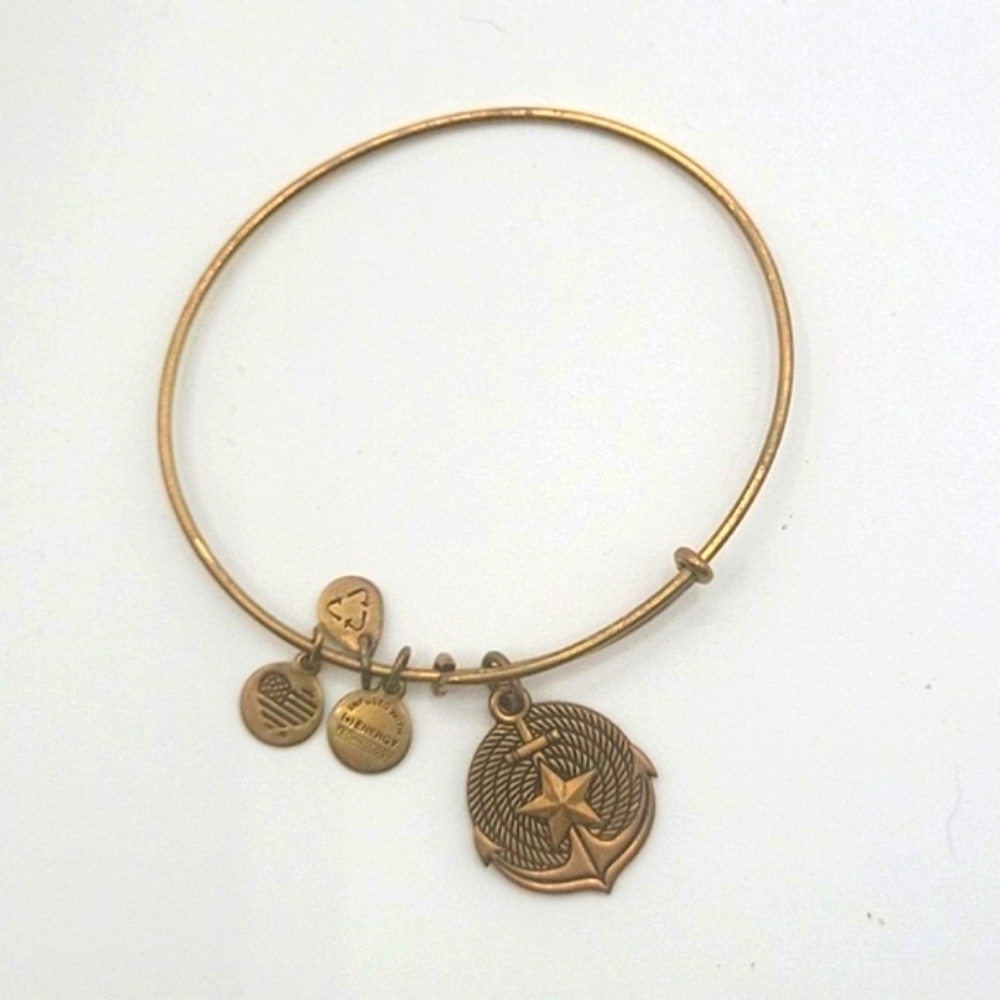 ALEX & ANI Rafaelian Gold Bangle Bracelet Anchor Charm